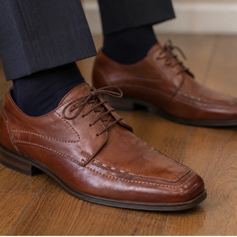 Johnston & Murphy Mens Brown Leather Square Toe Oxford Dress Shoes 9.5 M